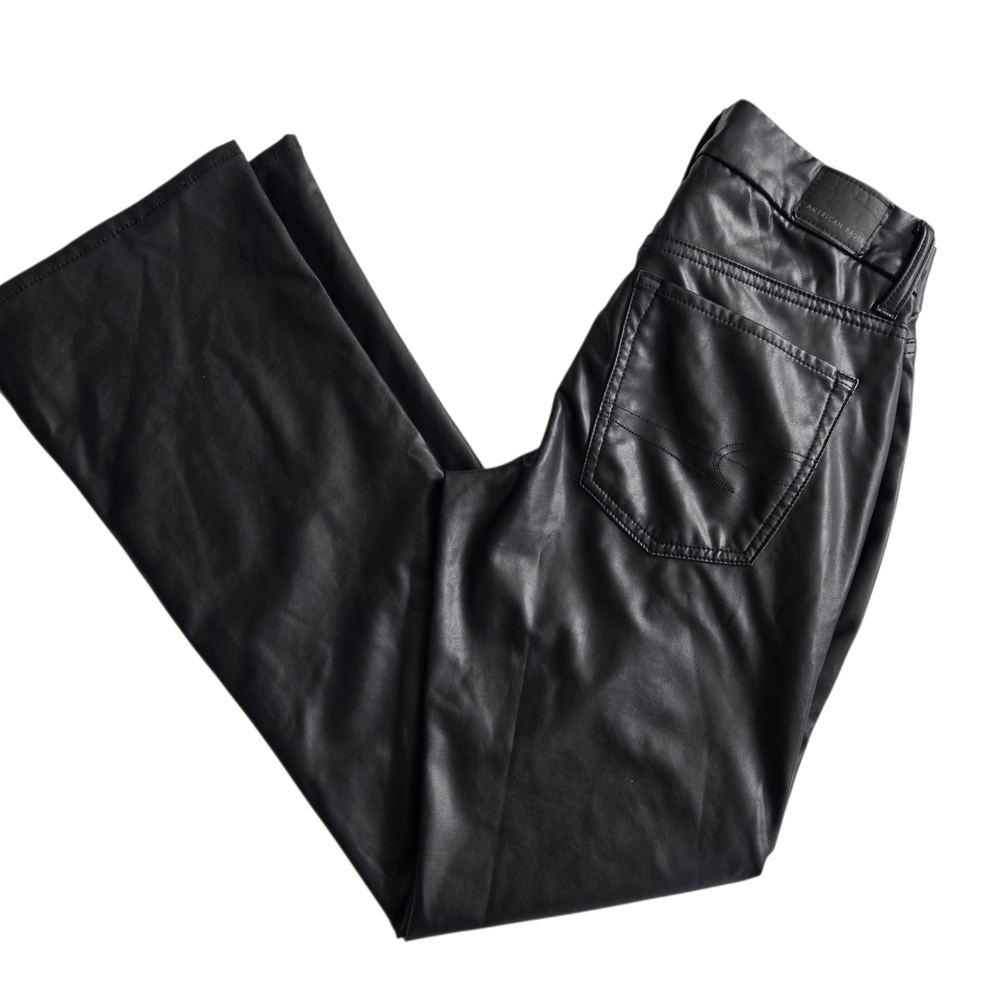 American Eagle NWT Curvy Classic Bootcut Coated Jeans Black Faux Leather Look 4